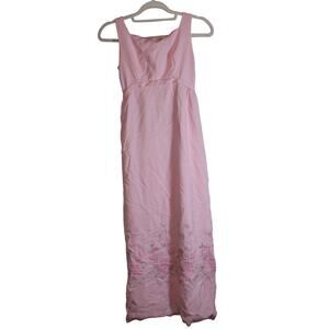 Vintage Nadine Pink Maxi Dress With Back Slit And Floral Embroidery